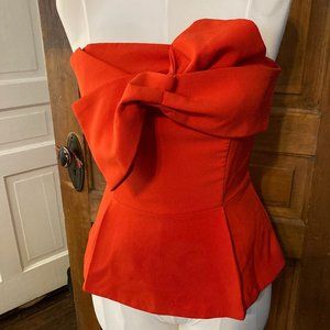 Strapless Coral Anthropologie "adelyn rae" cocktail top w/bow & peplum - medium